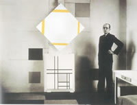 Mondrian nello studio di rue du Depart
(fotomontaggio di F. den Oudsten)